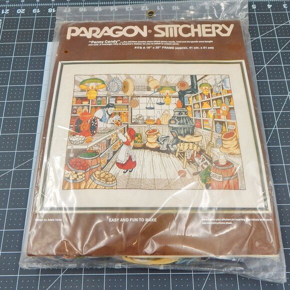 Paragon Stitchery Creative Penny Candy Crewel Needlecraft Kit 1981 Country Store - Picture 1 of 5